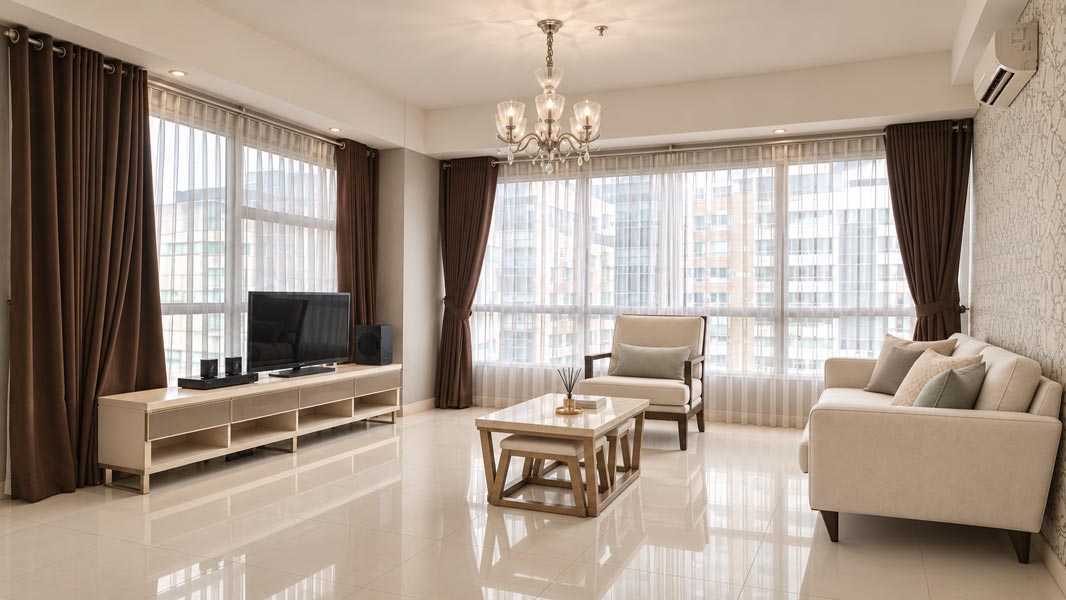Ruang tamu apartemen 1Park Residences