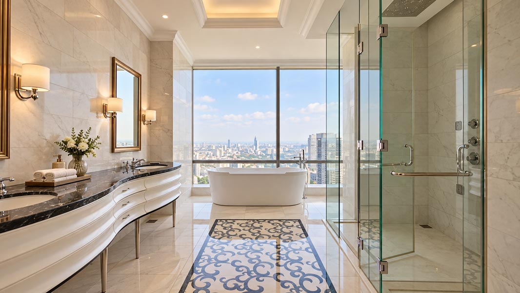 Kamar mandi unit Raffles Residences