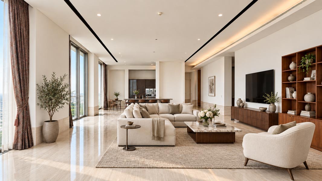 Ruang tamu unit Tower 2 385 m²